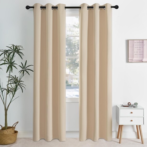 Beige Light Blocking Curtains 84 Inches Long 2 Panels for Living Room, Bedroom, Office Thermal Insulated Blackout Drapes Solid Grommet Noise Reducing Window Curtains, W40