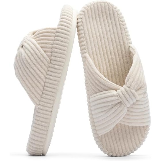 Slippers for Women Memory Foam House Bedroom Corduroy Bow Crossbands Slipper Shoes Comfy Trendy Gift Slippers