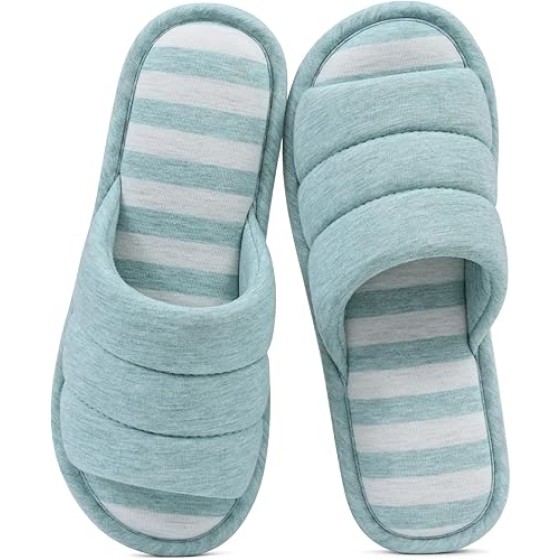 Open Toe House Slippers for Women Men Soft Cotton Indoor Shoes Memory Foam Slip On bedroom Slippers