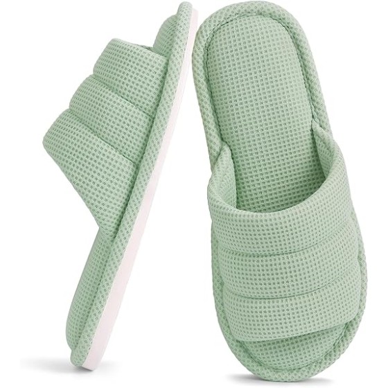 Summer House Slippers for Women Men Breathable Waffle Indoor Slippers Slip-on Open Toe Home Shoes