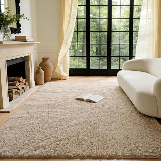 Premium Shag Area Rug 4'x6', Beige Ultra Plush Rugs for Living Room, Non-Slip Carpet for Bedroom & Nursery Rooms, Smooth Touch Luxurious Floor Decor, Beige, 4x6 Ft